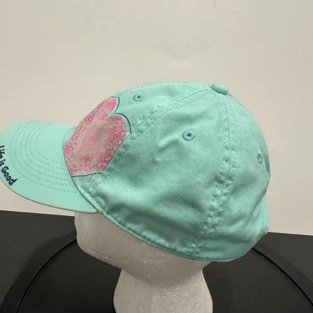 Life is Good Hat Adjustable Teal Chill Ball Cap Heart Hat Womens Strapback